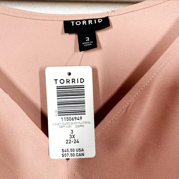 NEW! Torrid Flutter Sleeve Tunic Top Shirt Blouse Dusty Rose Career Casual - 3X - Picture 4 of 4